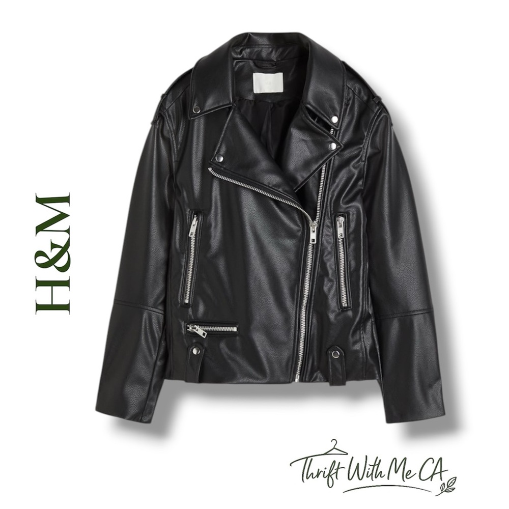 H&M Coated Biker Jacket – Size M (Like New) 🖤